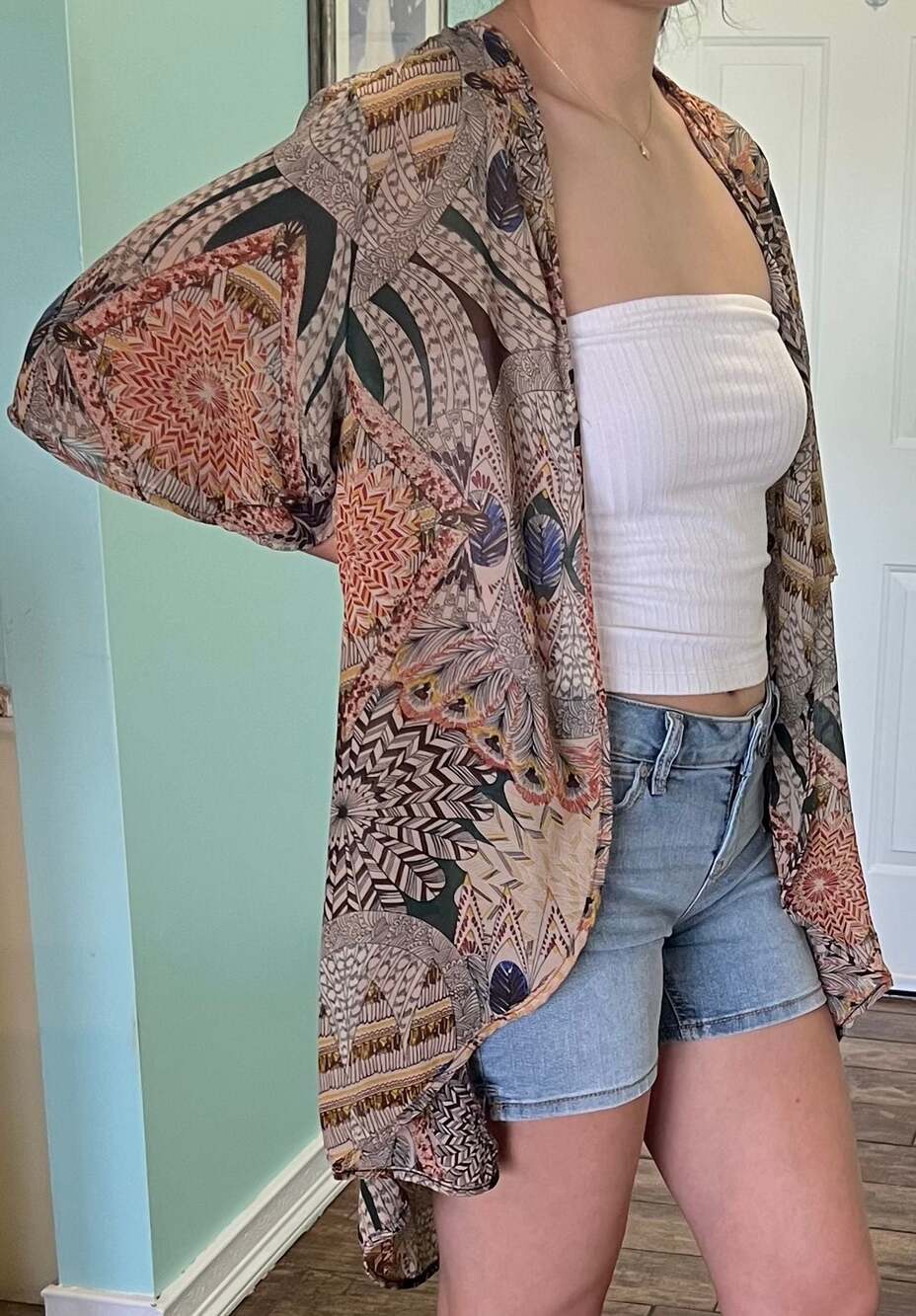 Elodie Women's Size S Printed Sheer Kimono Cardigan